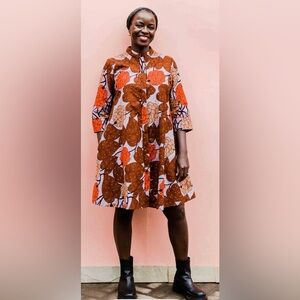 Zuri Kenya Just One Dress Allspice African Wax Print Ethical Cotton Art XS 4-6